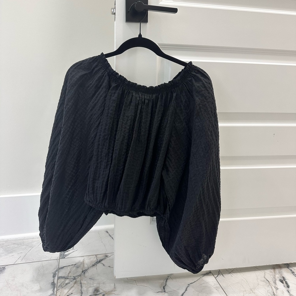 Free People Black Textured Blouse